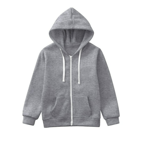 Aayomet Girls Long Sleeve Zip Up Hoodie Jacket Lightweight Sweatshirt Pockets Casual Blouse Tops (Gray, 11-12 Years)