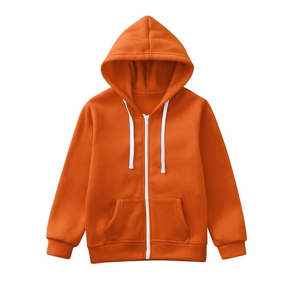 Aayomet Girls Long Sleeve Zip Up Hoodie Jacket Lightweight Sweatshirt Pockets Casual Blouse Tops (Orange, 11-12 Years)