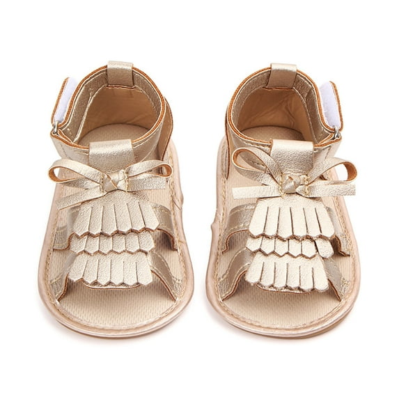 Aayomet Girls Open Toe Tassels Shoes First Walkers Shoes Summer Toddler Flat Sandals 6 Month Sandals Girl,Gold 6