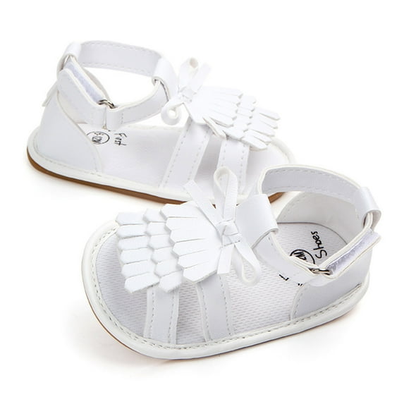 Aayomet Girls Open Toe Tassels Shoes First Walkers Shoes Summer Toddler Flat Sandals 6 Month Sandals Girl,White 5