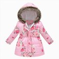 thumbnail image 1 of Aayomet Girls Printed Quilted Jacket Mid Length Hooded Winter Coat with Pockets (Pink,10-11 Years), 1 of 3