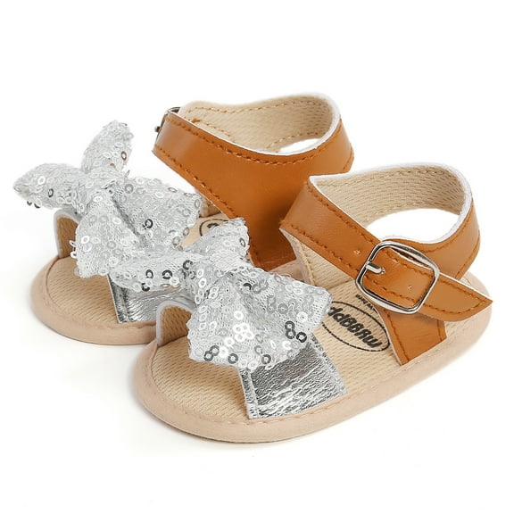 Aayomet Girls Shoes Outdoor Baby Walk Shoes For Summer Toddler Girls Sandals Summer First Baby Sandals Girl Sandals,Silver 4