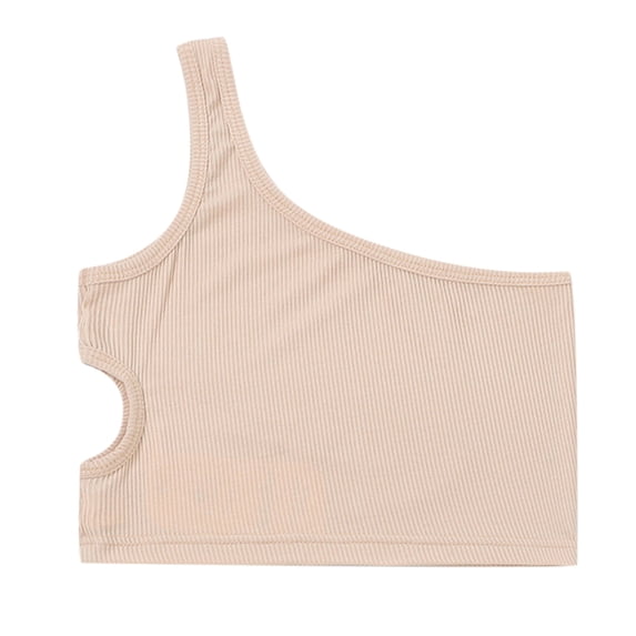 Aayomet Girls' Summer T Shirts Toddler Kids Girls Dance Tank Top One Shoulder Racerback Crop Tank Top Sleeveless Dance Top For,Khaki 4-5 Years