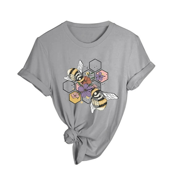 Aayomet Gym Tops For Women Womens Short Sleeve V-Neck Loose Casual T-Shirts Summer Tops,Gray XL