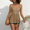 thumbnail image 1 of Aayomet Halter Tops for Women Womens Button Cute Tops Up Tops Peplum Blouse V Shirts Sleeveless Tank Casual Neck Women's Tanks &,Khaki XL, 1 of 5