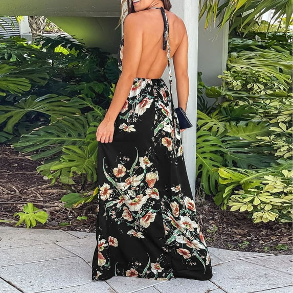 Aayomet Hawaiian Dresses For Women Women’s Summer Loose Kimono Maxi Dress Wrap V Neck 3/4 Sleeve Floral Print Slit Long Dresses,Black XXL