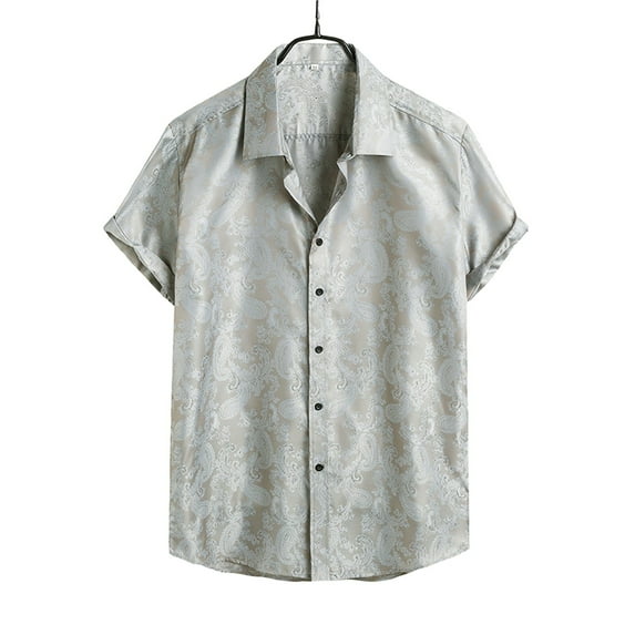 Aayomet Hawaiian Shirt For Men Fashion Tops Shirt Printed Casual Lapel Beach Shirts For Men Gray,L