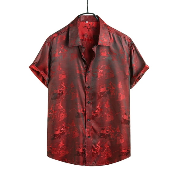 Aayomet Hawaiian Shirt For Men Fashion Tops Shirt Printed Casual Lapel Beach Shirts For Men Red,XXL