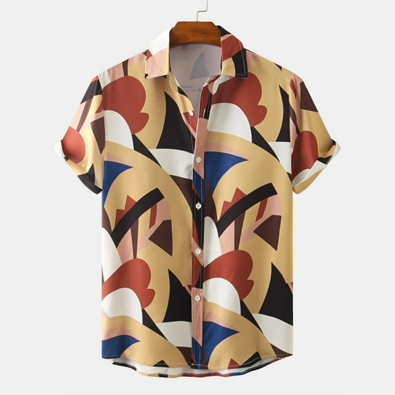 Aayomet Hawaiian Shirt For Men Male Summer Casual Geometric Print Shirt Short Sleeve Mens Silk Shirts Short Sleeve Khaki,L