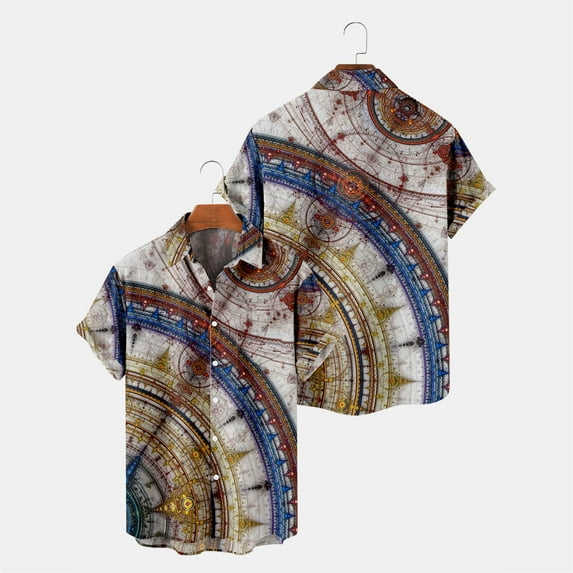 Aayomet Hawaiian Shirt For Men Men Summer Fashion Top Shirt Leisure Digital Printed Button Shirt Vintage Aqua X Sleeve Khaki,XXL