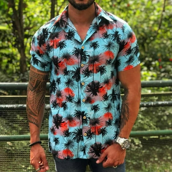 Aayomet Hawaiian Shirt For Men Mens Fashion And Leisure 3D Digital Printing Buckle Lapel Short Mens Tall A Shirts Blue,3XL