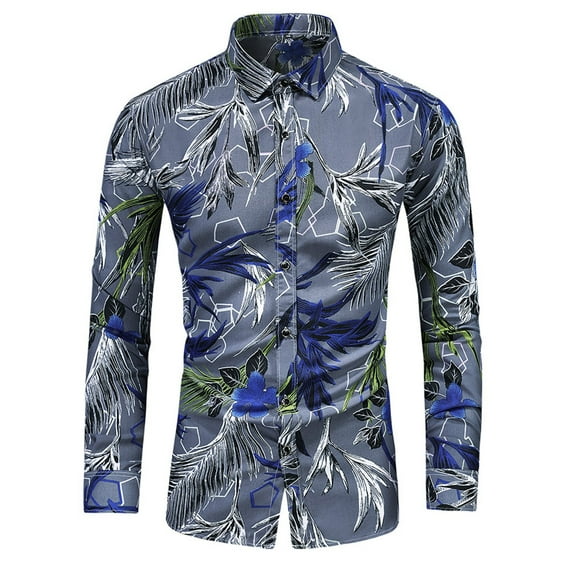Aayomet Hawaiian Shirt For Men Sleeve Printed Lapel Cardigan Long Men Button Shirt Floral Workout Shirts For Men Gray,L