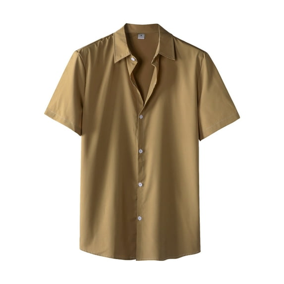 Aayomet Hawaiian Shirt Men Spring Summer Shirt Solid Color Turndown Collar Casual Mens Short Sleeve Button Down Shirts Beige,XXL