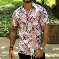 thumbnail image 1 of Aayomet Hawaiian Shirt Mens Fashion And Leisure 3D Digital Printing Buckle Lapel Short Sleeve Shirt Flannel Shirt Men Pink,XL, 1 of 4
