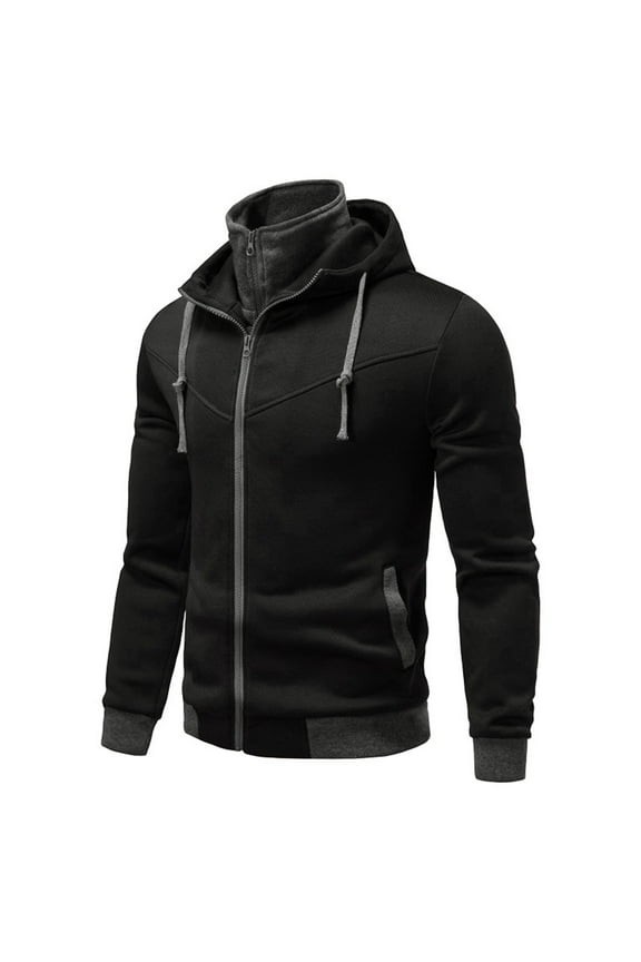 Heated Jackets for Men Hooded Zipper Pocket Long Sleeve Sweater Coat Top (Black, XXL)