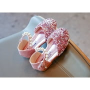 Aayomet Heels Low Kids Shoes Princess Party Little Pumps Rhinestone Dance Dress Glitter Girls Sequins Toddler Pool Slides,Pink 10 Little Kids