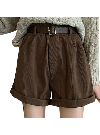  QYTEC Shorts for Women Paperbag Waist Corduroy Shorts (Color :  Brown, Size : X-Large) : Clothing, Shoes & Jewelry