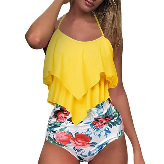 Aayomet High Waisted Bikini Bottom High Split Bikini Contrast One Gradient Women's Swimsuit Piece Set Swimwears,Yellow L