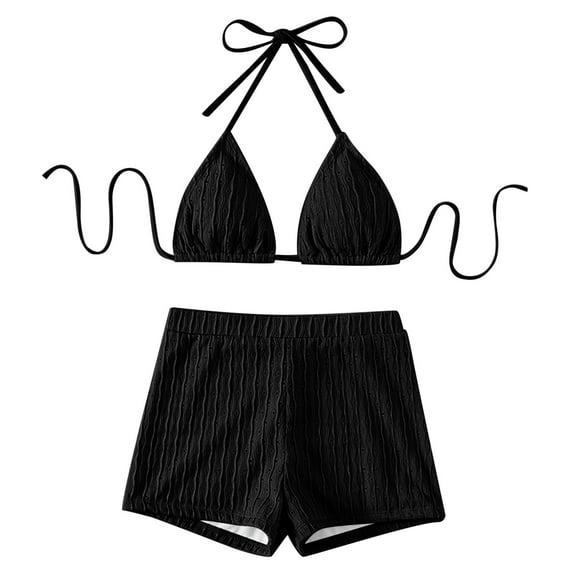 Aayomet High Waisted Bikini Bottom Women Bikini Swimsuit Set Slim Belt Neck Hanging Bikini Solid Flat Pants Swimsuit Two Piece,Black L