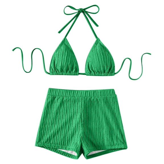 Aayomet High Waisted Bikini Bottom Women Bikini Swimsuit Set Slim Belt Neck Hanging Bikini Solid Flat Pants Swimsuit Two Piece,GN1 L