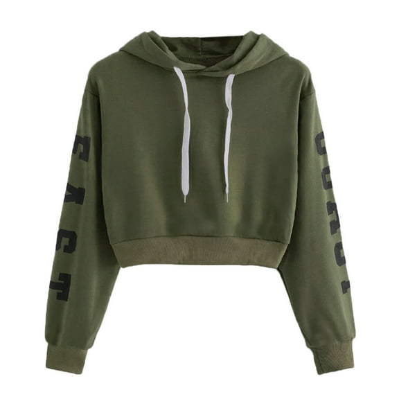 Aayomet Hoodie For Women Cropped Hoodie Casual Long Sleeve Letter Print Workout Crop Sweatshirt Tops Army Green,S