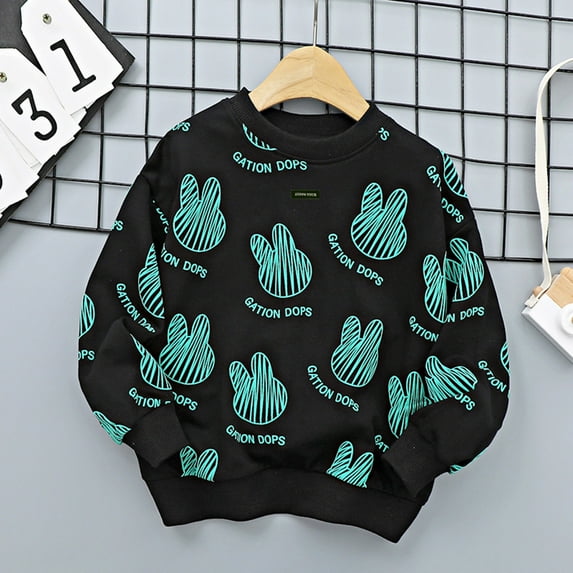 Aayomet Hoodies For BoysKids Children Toddler Baby Boys Girls Long Sleeve Letter Cute Cartoon Rabbit Print Pullover 2ne1 Hoodie,Black 8-10 Years