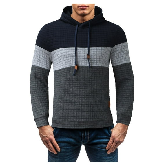 Aayomet Hoodies For Men Men's Autumn And Winter Color Matching Plaid Colorful Hooded Slim Sweater White Zip Up Hoodie Pullover Tops,S-3XL