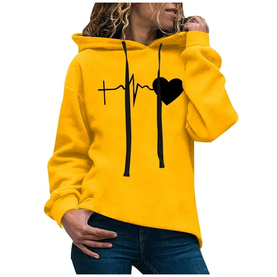 Aayomet Hoodies For Women Graphic Design Women's Hooded Tunic Tops V Neck Casual Swing Pullover Hoodie Long Sweatshirts White Black,Yellow L