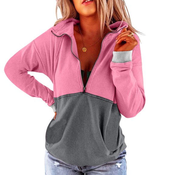 Aayomet Hoodies For Women Pullover Top Sweater Women's Solid Zipper Color Casual Women's Hoodies & Sweatshirts Women Pink,S-XXL