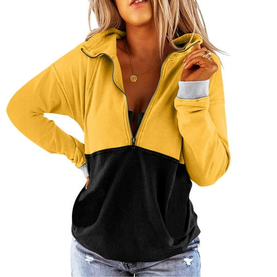 Aayomet Hoodies For Women Pullover Top Sweater Women's Solid Zipper Color Casual Women's Hoodies & Sweatshirts Women Yellow,S-XXL
