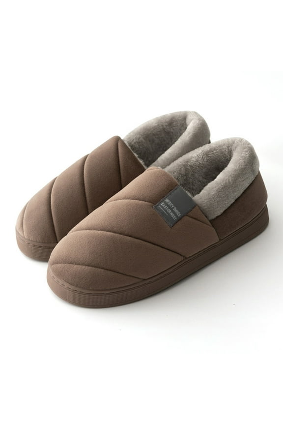 House Slippers For Men Fuzzy House Slippers for Men Lined Sweater Kint Home Slippers with Rubber Sole,Coffee 10