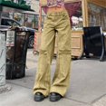 thumbnail image 1 of Aayomet Jean Pants for Women Stretchy 2023 Cargo Pants Woman Relaxed Fit Baggy Clothes Black Pants High Waist Zipper Slim,Khaki M, 1 of 5
