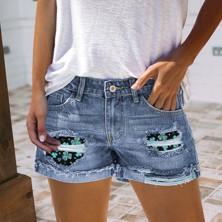 Aayomet Jean Shorts Womens High Waisted Women's Ripped Mid Rise