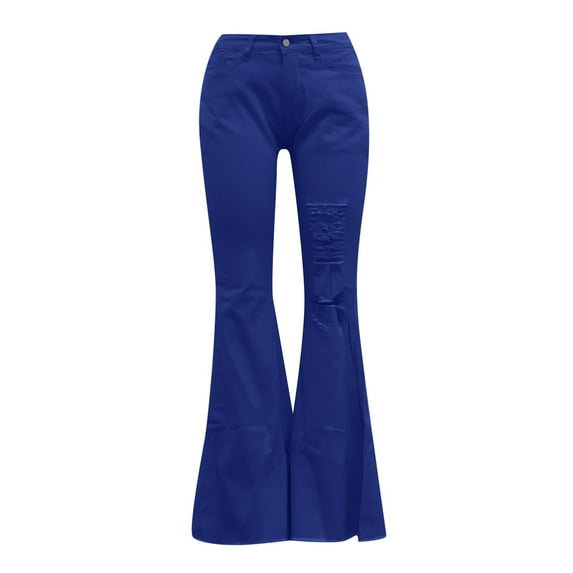 Aayomet Jean for Woman Lady High Waist Solid Color Hole Pocket Jeans Trim Elastic Band Show High And Thin Casual Pants Jeans,B S