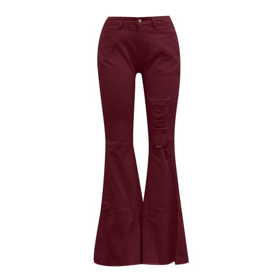 Aayomet Jean for Woman Lady High Waist Solid Color Hole Pocket Jeans Trim Elastic Band Show High And Thin Casual Pants Jeans,C XXL