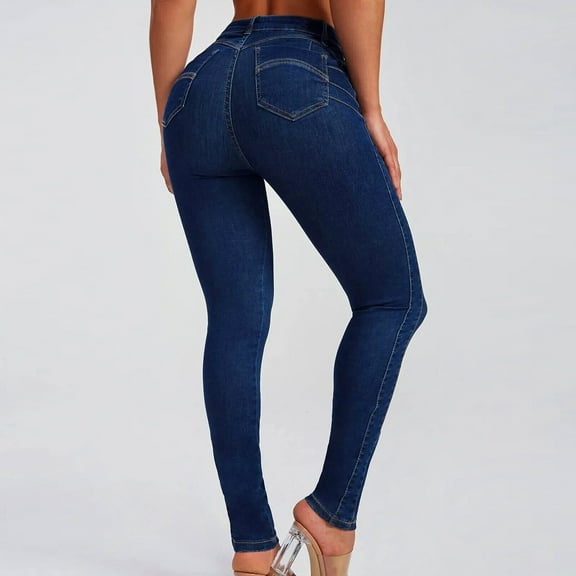 Aayomet Jeans For Women Jeggings for Women High Waist, Stretchy Jeans Slim Fit Leg Pull on Jean with Pockets, Soft Breathable Cotton Blend,Dark Blue L