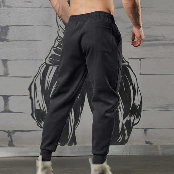 Aayomet Joggers for Men Fitness Running Trousers Drawstring Loose Waist Color Matching Pants Pocket Loose (Black, L)