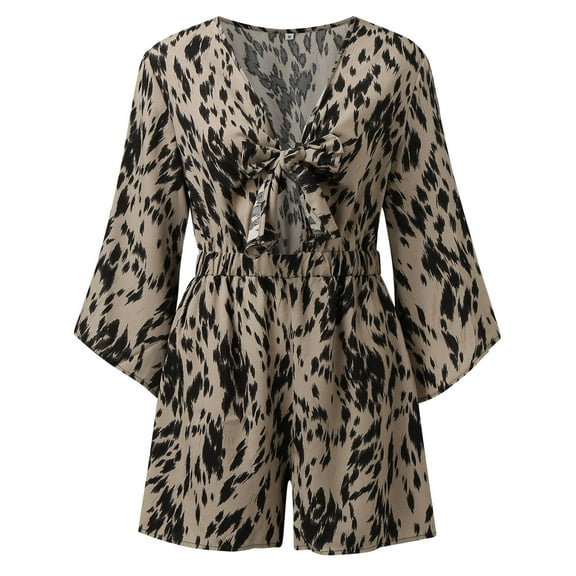 Aayomet Jumpsuit For Women Women's V Neck Self Tie Front Short Romper Jumpsuit Playsuit,Beige S