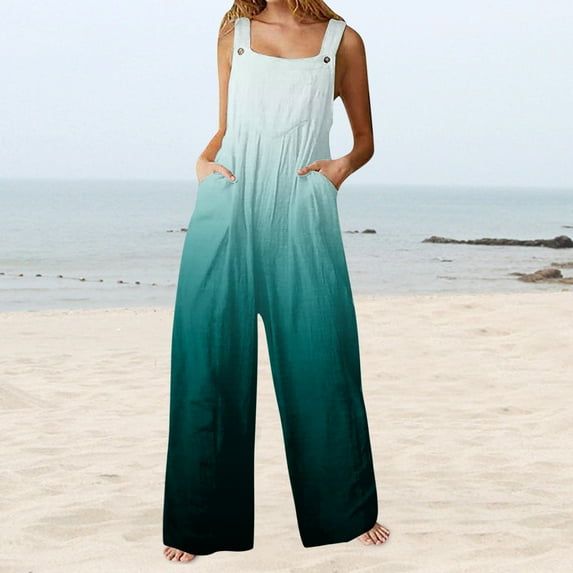 Aayomet Jumpsuit For Women Womens Overalls Summer Casual Loose Sleeveless Patchwork Dual Pockets Jumpsuit Floral Print Boho,White S