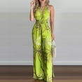thumbnail image 1 of Aayomet Jumpsuits For Women Casual Backless Print Fashion Leg Jumpsuit Women Halter Floral Slit Women's Jumpsuit,Green XL, 1 of 4