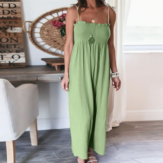 Aayomet Jumpsuits For Women Dressy Womens Summer Sleeveless Jumpsuit Backless Casual Soild Ruched Slip Jumpsuit,Green 3XL