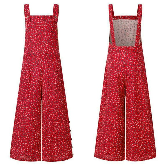 Aayomet Jumpsuits For Women Prints Floral Wide Jumpsuit Pockets Straps Leg Vintage with Women's Women's Jumpsuit,Red M