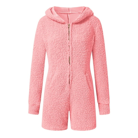 Aayomet Jumpsuits For Women Women's Autumn Cute Hooded Coat Jumpsuit Solid Rompers Home Service Jumpsuit,Pink M