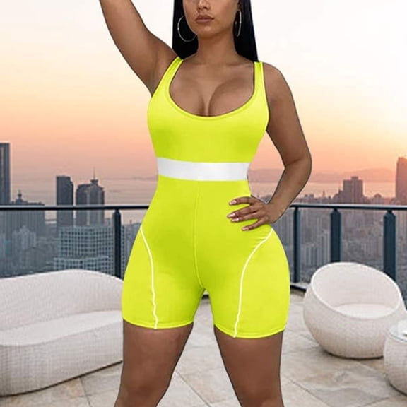 Aayomet Jumpsuits For Women Women's Jumpsuits Sleeveless Short Rompers Casual Clubwear Women's Jumpsuit,Yellow XXL