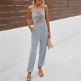 thumbnail image 1 of Aayomet Jumpsuits For Women Women's Rompers V Spaghetti Neck Summer High Jumpsuits Straps Waist Smocked Cutout With Pockets,Gray L, 1 of 5