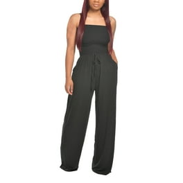 Women Jumpsuits Casual off The Shoulder Solid Color Strapless Wide Leg Fashion Rompers