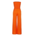 thumbnail image 1 of Aayomet Jumpsuits for Women Women'S Casual Jumpsuit Off The Shoulder Solid Color Strapless Wide Leg Jumpsuit,Orange L, 1 of 5