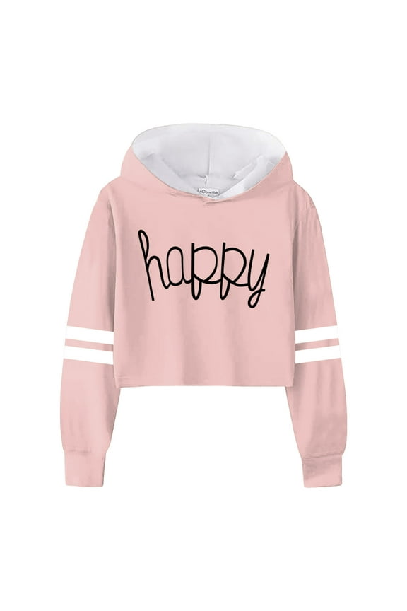 Kids Crop Tops Girls Striped Long Sleeve Fashion Hoodies Pullover Sweatshirts (Pink, 6-7 Years)
