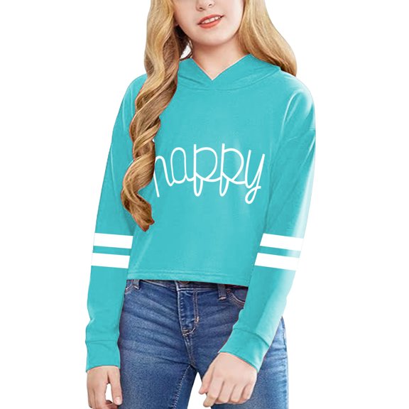 Aayomet Kids Crop Tops Girls Striped Long Sleeve Fashion Hoodies Pullover Sweatshirts (Sky Blue, 10-12 Years)