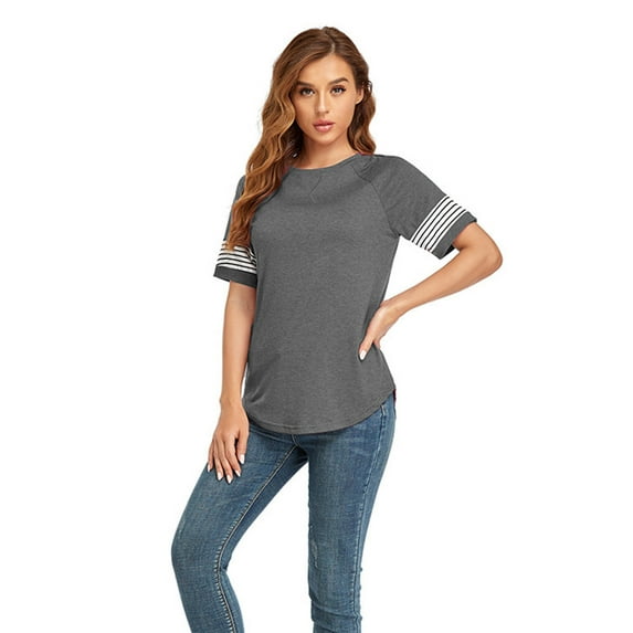 Aayomet Ladies Tops And Blouses Womens Short Sleeve Tops Dolman V Neck T-Shirts Summer Casual,Gray L